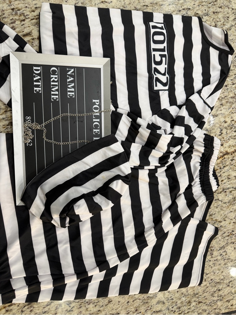 Mens prisoner halloween costume set/pants, shirt, hat, & sign